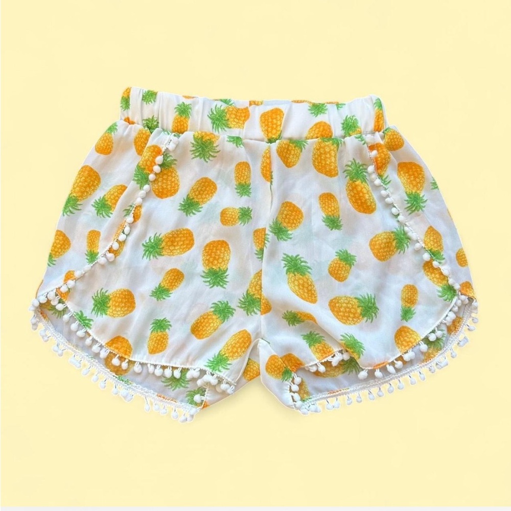 White Pineapple Shorts with pompoms